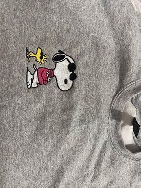 Gray Snoopy & Woodstock Dog Embroidered Sweatshirt - Gray